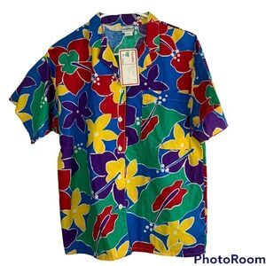 Vintage Floral Bright Print Button Down Shirt‎